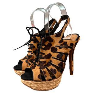 Schutz Ashley Animal Print Calf Hair Stiletto Espadrille Heels Women's 6 B